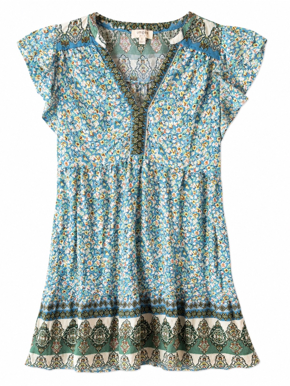 Umgee Floral Ruffle Sleeve Boho Mini Dress